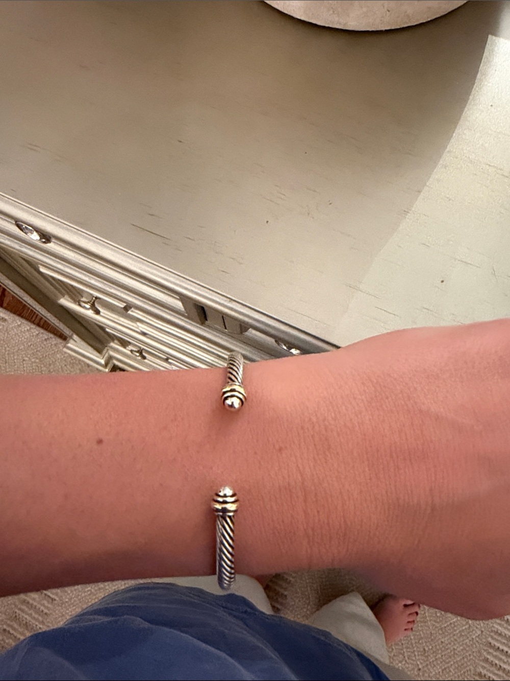 David Yurman Silver Cable Open Cuff Bracelet with Gold Accents